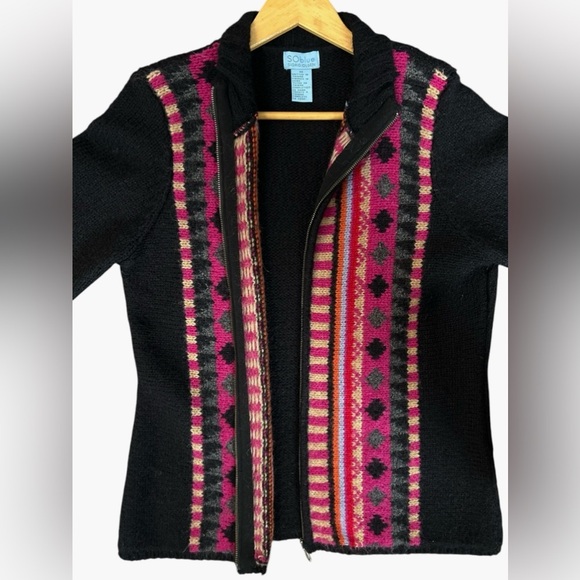 Vintage SO Blue Sigrid Olsen Women’s Black Wool Mohair Full Zip Sweater Cardigan - Picture 7 of 7